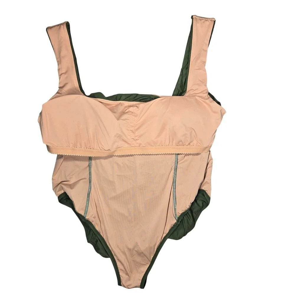 J. Crew Ruched squareneck one-piece in‎ Safari Green 24 NWT